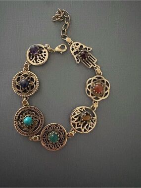 7 chakra healing stone Bracelet -yoga spiritual symbols healing stones bronze